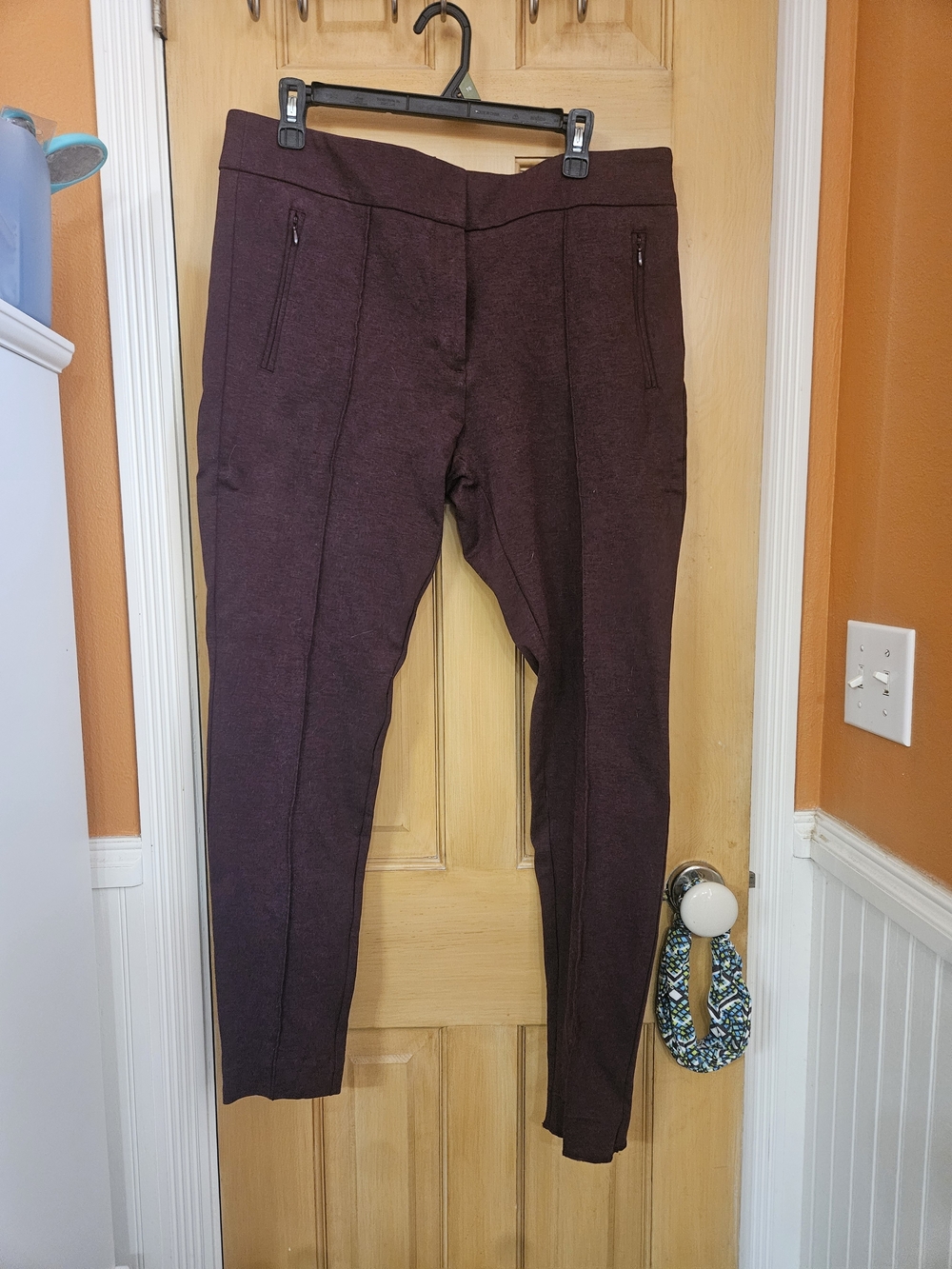 Loft Maroon Ponte Knit Zip Pocket Pants